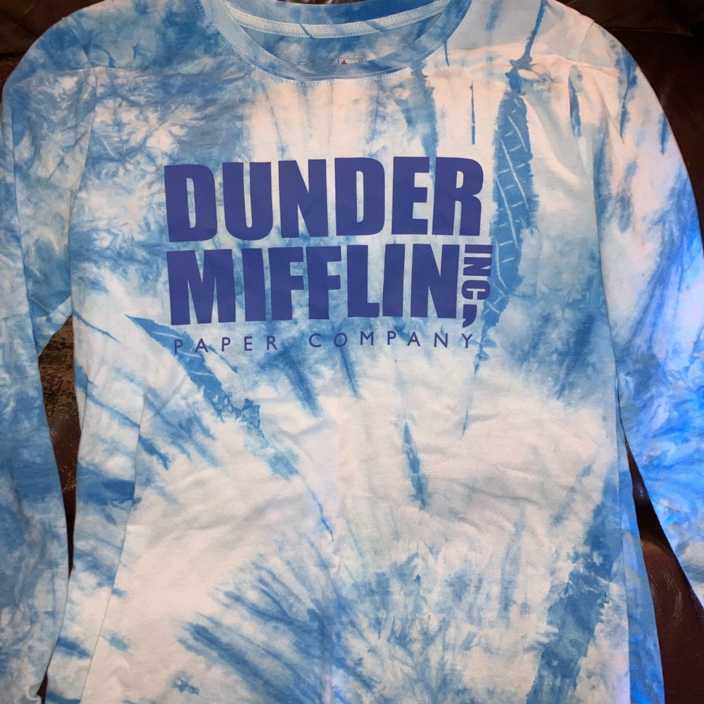 Dunder Mifflin Blue Tie-Dye Long Sleeve Shirt